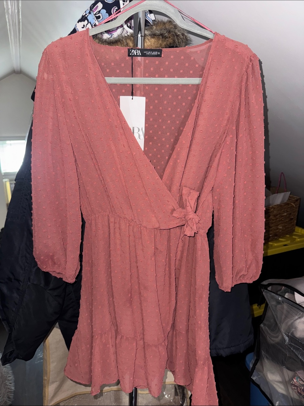 Zara Rosewood Textured Wrap Midi Dress